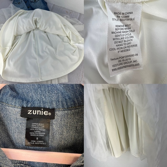 Zunie Denim Top Tulle Skirt Dress w/ Belt Girls Size 8 – Casual Party Outfit - Picture 15 of 17